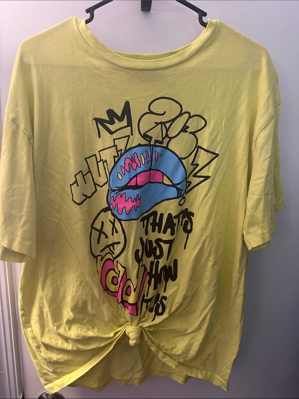 Yellow Graphic Tee with Blue & Pink Lips